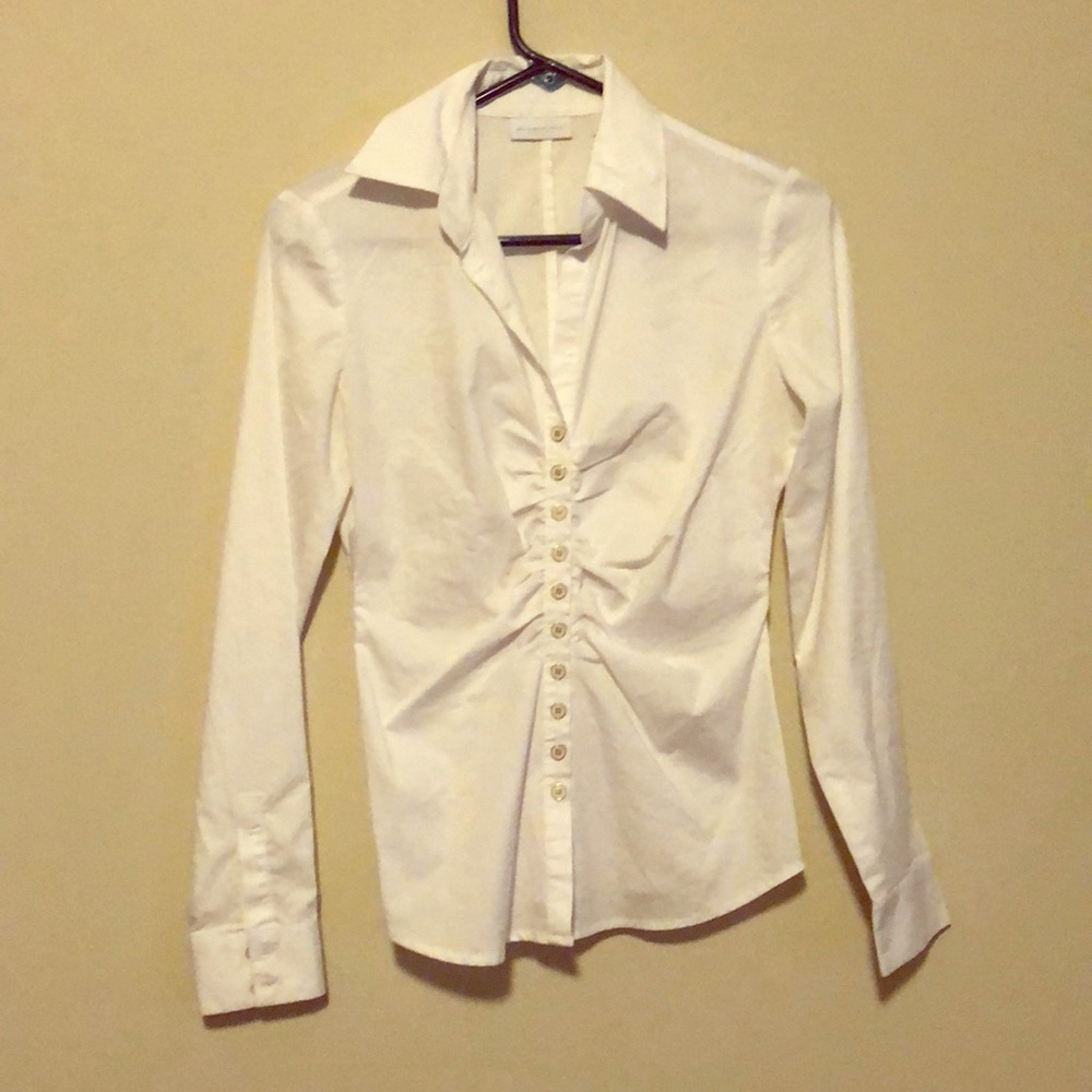 New York & Company White Button Down Fitted Blouse